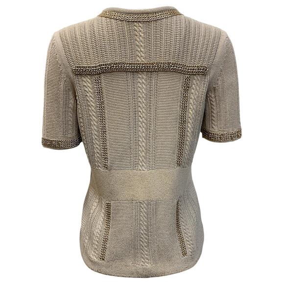 Chanel Short Sleeve Knit Button Cardigan Chain Details - 36 Beige - Picture 3 of 3